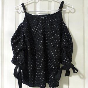 LE CHATEAU black white polka dots cold shoulder top with adjustable stra…